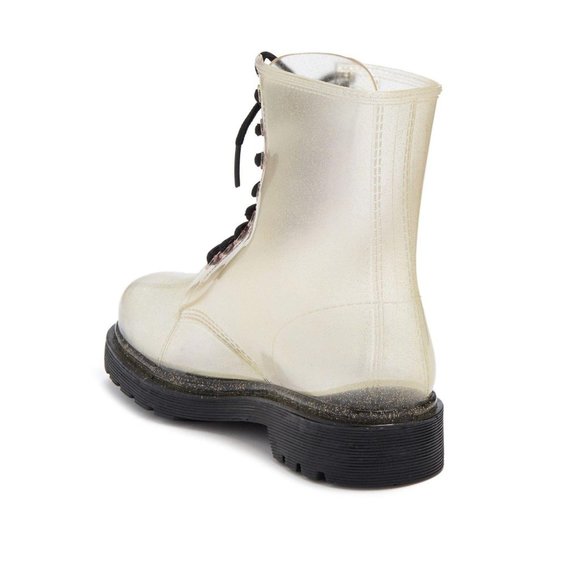 NIB Workshop Ginny Clear Gold Lace Up Rainboots, Size 6 - Picture 3 of 5